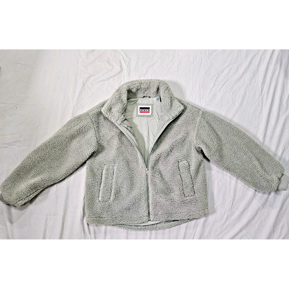 Levi's Original Women's Sherpa Fleece Teddy Jacket Coat Grey Blue Beige Size L